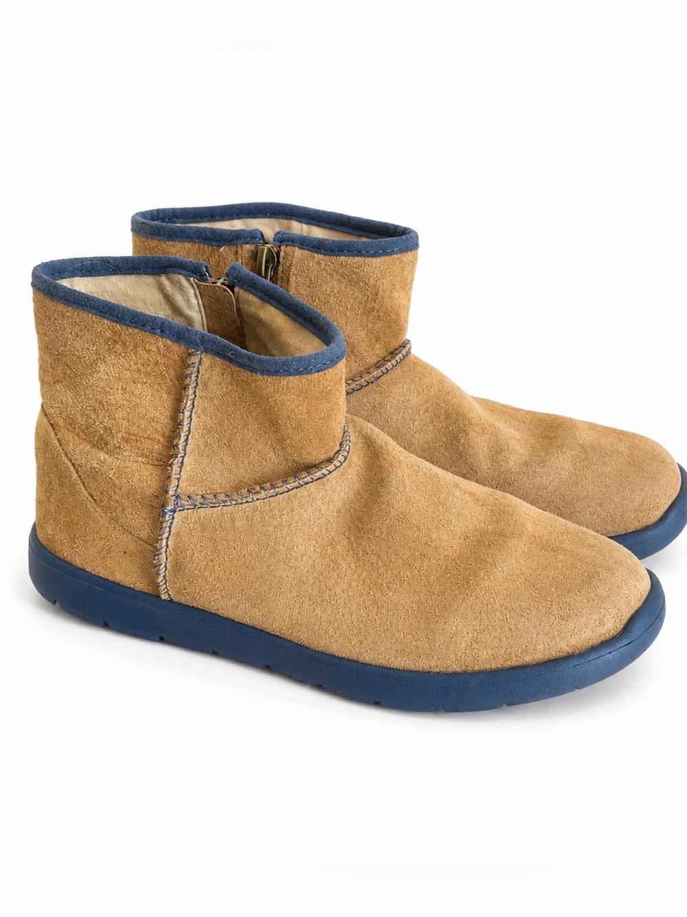 UGG Tan Suede Ankle Boots with Navy Trim